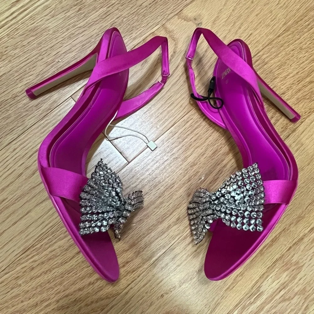 Zara Pink Rhinestone Bow Heels - Picture 6 of 12